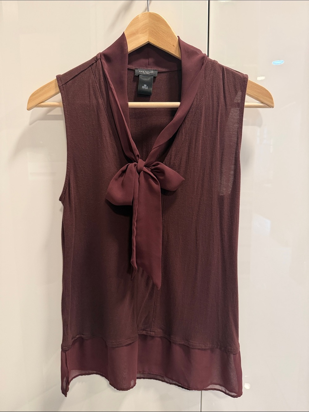 Ann Taylor Sleeveless Tie-Neck Blouse - Burgundy